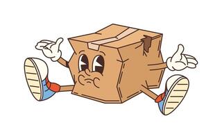 Groovy broken delivery cardboard box character vector
