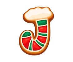 Gingerbread cookie in shape of letter J with icing vector