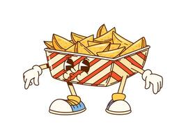 Cartoon groovy fried potato fast food character vector