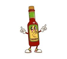 Cartoon groovy tabasco sauce bottle character vector