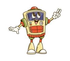 Cartoon groovy robot retro futuristic character vector