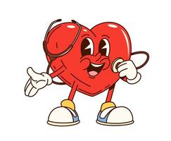 Groovy human heart character with a stethoscope vector