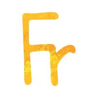 Hand drawn french franc Gold currency symbol Brush stroke doodle Single element for design vector