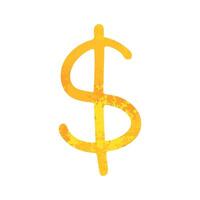 Hand drawn dollar Gold currency symbol Brush stroke doodle Single element for design vector