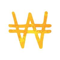 Hand drawn won Gold currency symbol Brush stroke doodle Single element for design vector
