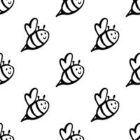 Seamless pattern with happy bees doodle for decorative print, wrapping paper, greeting cards, wallpaper and fabric vector