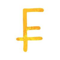 Hand drawn swiss franc Gold currency symbol Brush stroke doodle Single element for design vector