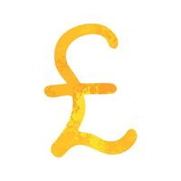 Hand drawn british pound Gold currency symbol Brush stroke doodle Single element for design vector