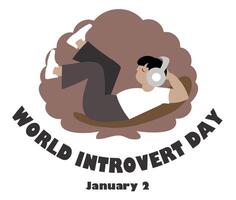 World Introvert Day , a boy alone hiding inside a shell vector