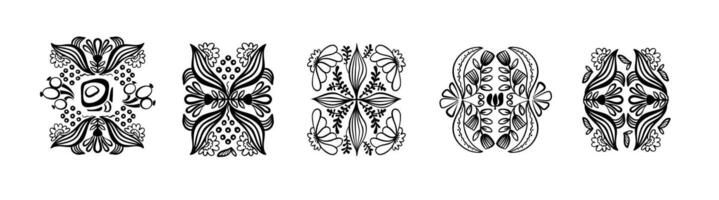 Collection abstract flower linear design vector