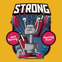 Strong Dumbbell Lifting Barbell in Groovy Cartoon Character vector