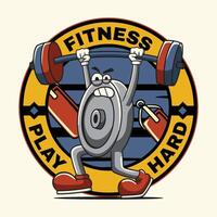 Stronger Weight Plate lifting Barbell in Retro Cartoon Character vector