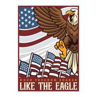 4th of July Independence Day Bald Eagle with American Flag Shield and Statue of Liberty Illustration for social media, flyers, web pages, print media, greeting card, invitation, banner vector