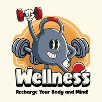 Gym Kettlebell fitness Retro Cartoon Groovy Style vector