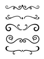 Calligraphic 5 ornamental element set divider art on black colour vector