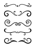 Calligraphic 5 ornamental element set divider art on black vector