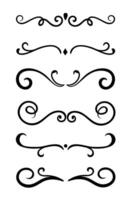 Calligraphic ornamental 6 element set on black vector