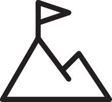 A black and white mountain icon with a flag on top vector