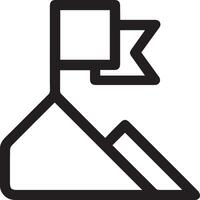 A black and white icon of a mountain with a flag vector