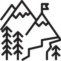 A black and white illustration of a mountain with trees and a flag vector