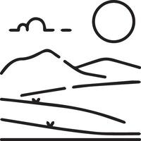A line drawing of a mountain range with a sun in the sky vector