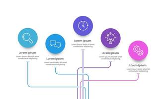 Infographic interweaving lines with colorful circle 5 options design. Business presentation, Plan, Strategy and Marketing. vector
