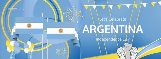 Artistic representation of Argentina Independence Day, featuring the bold colors of the national flag in a dynamic abstract style. vector