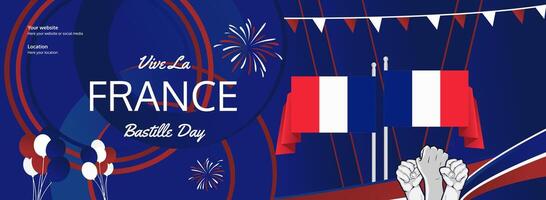 Bastille Day celebration with bold abstract art in French flag colors, honoring independence and freedom. Perfect for sporting events, web banner, and more. vector