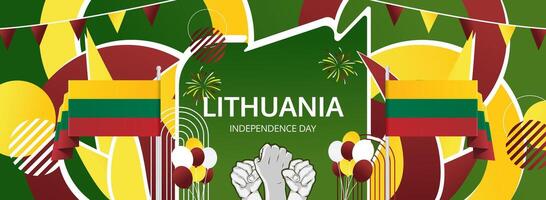 Celebrate Lithuania Independence Day with a unique abstract design. Creative banner concept in vibrant flag colors to mark the national holiday. vector