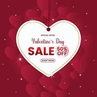 Valentine's Day sale tag with hearts and discounts. Features Valentine's Day Sale text and heart shaped elements on a red background illustration. vector