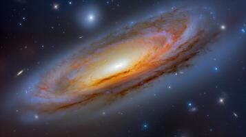 Misty flaring galaxy in dark cosmic void image. Round foggy formation with bright center photography scene wallpaper. Unknown location in space concept photorealistic photo