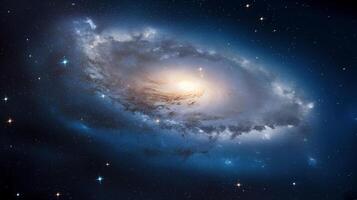 Shiny misty galaxy with luminous core image. Beautiful nebula of sparkling gas in space photography scene wallpaper. Discovery cosmos depth magic concept photorealistic photo