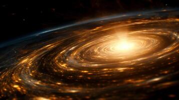 Sparkling galaxy with glowing core image. Amazing luminous cosmic formation in darkness photography scene wallpaper. Discovery outer space structure concept photorealistic photo
