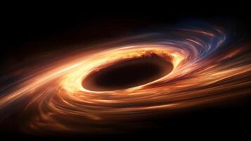 Light vortex around mysterious dark void image. Supermassive black hole in outer space photography scene wallpaper. Cosmos formation discovery concept photorealistic photo