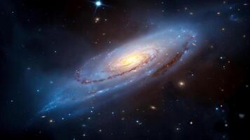 Dynamic galaxy with spiraling arms image. Luminous round formation with bright core photography scene wallpaper. Researching depth of universe concept photorealistic photo