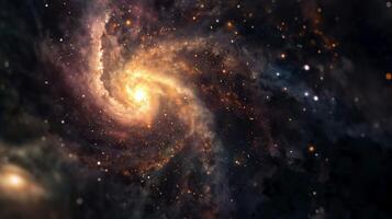 Bright galaxy with spiraling arms image. Stunning space formation of glowing particles photography scene wallpaper. Mysterious universe depth discovery concept photorealistic photo