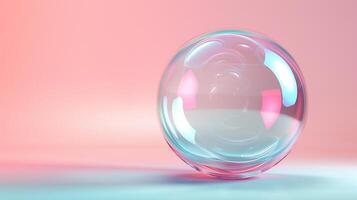 Single transparent bubble with soft pink blue reflections 3d rendering image photo