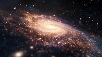 Golden spiral galaxy with rotating arms of sparks image photo