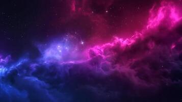 Vibrant purple cloud and sparkling stars in dark cosmos image. Wonderful nebula in outer space photography scene wallpaper. Contemplating universe magic concept photorealistic photo