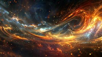 Galactic energy swirl 3d rendering image. Mesmerizing flow of cosmic nebula. Universe glowing particles background wallpaper colorful realistic. Deep space phenomenon concept idea photo