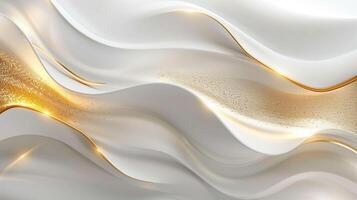 Flowing white and gold abstract waves 3d rendering image photo