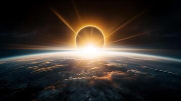 Impressive sun eclipse over earth globe image photo