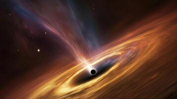 Cosmic sphere pulled by black hole in dark space image photo