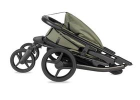 Folded Green Stroller with Black Frame and Wheels photo