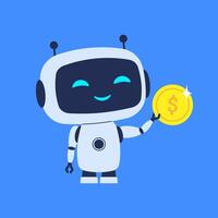 Robot holding coin or cryptocurrency. illustration for artificial intelligence theme, blockchain projects or financial technology content vector