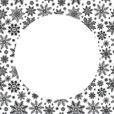 Snowflakes round template postcard. Square frame with copy space. graphic illustration for Christmas or New Year. Ice stars for winter holiday design Isolated clipart for web page, print, sale.