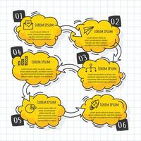 Workflow diagram illustrating process steps with colorful clouds and arrows on graph paper background vector