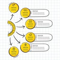 Visual representation of a workflow process with highlighted steps and descriptions for effective understanding vector