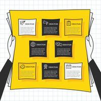 Brightly colored poster showcasing various informational cards in a creative layout with illustrative elements vector