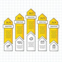 Timeline of events from 2020 to 2024 presented with arrows and text boxes highlighting key milestones vector